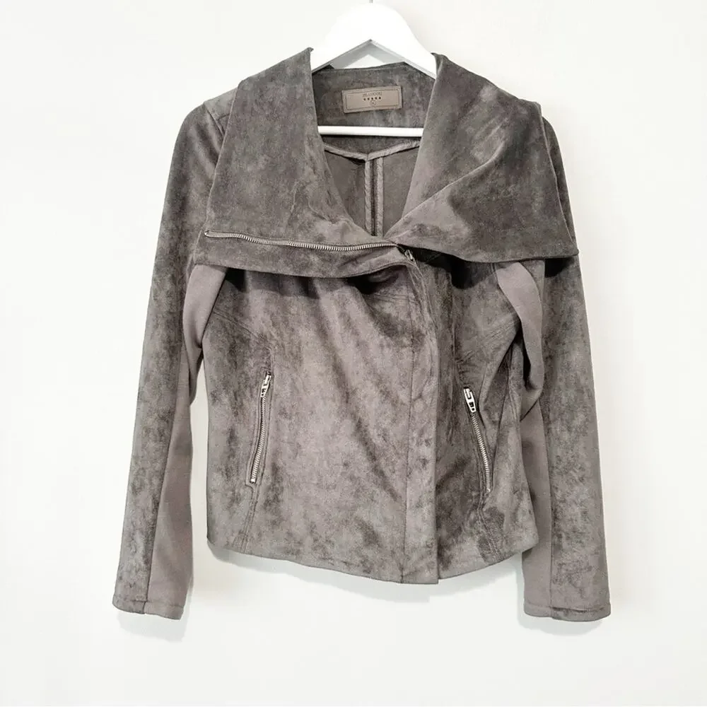 Blank NYC Gray moto Teddy Jacket suede plush coat size medium